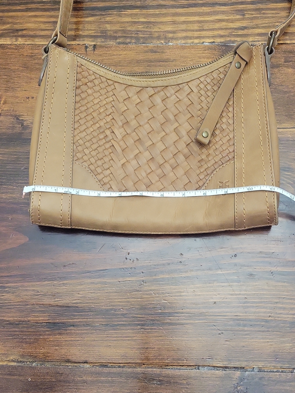 Frye Melissa Tan Woven Leather Crossbody Bag - Picture 8 of 9